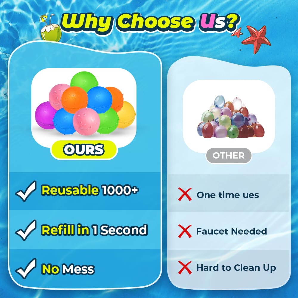 16Pcs Reusable Water Balloons for Kids, Pool Beach Water Toys for Boys and Girls, Summer Toy for Outdoor Games