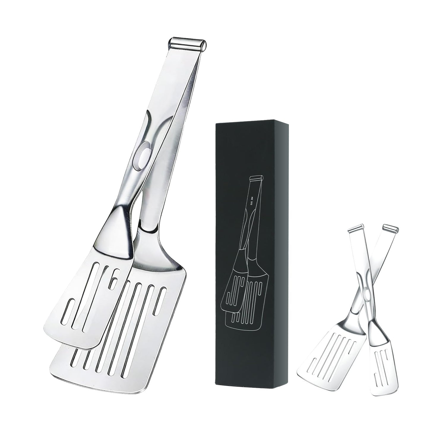 2-in-1 Spatula Tongs for Cooking, Detachable Stainless Steel Grill Clamp Spatula, Multifunctional Kitchen Tongs & Food Turner for Flipping Steaks, Fish, Burgers, Eggs, Dishwasher Safe