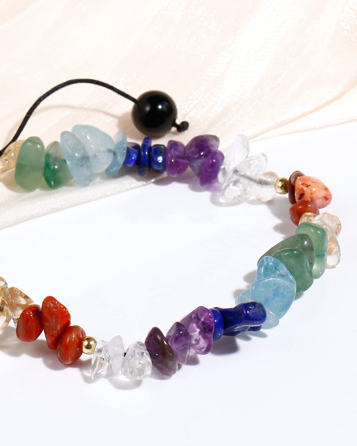 Jewever 7 Chakra Stone Bracelet for Women Chip Tumbled Real Reiki Crystals and Gemstones Anti Anxiety Relax Meditation Yoga Balance Spiritual Bracelets