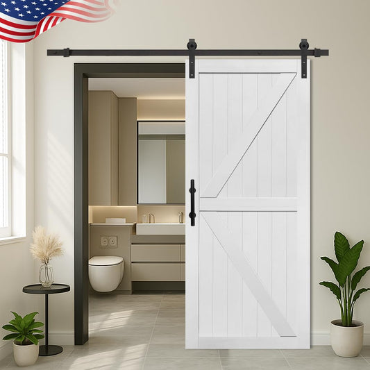S&Z TOPHAND® 36in x 84in MDF Barn Door with 6.6FT Sliding Hardware Kit, Solid Barn Door Slab Covered with Water-Proof PVC Surface
