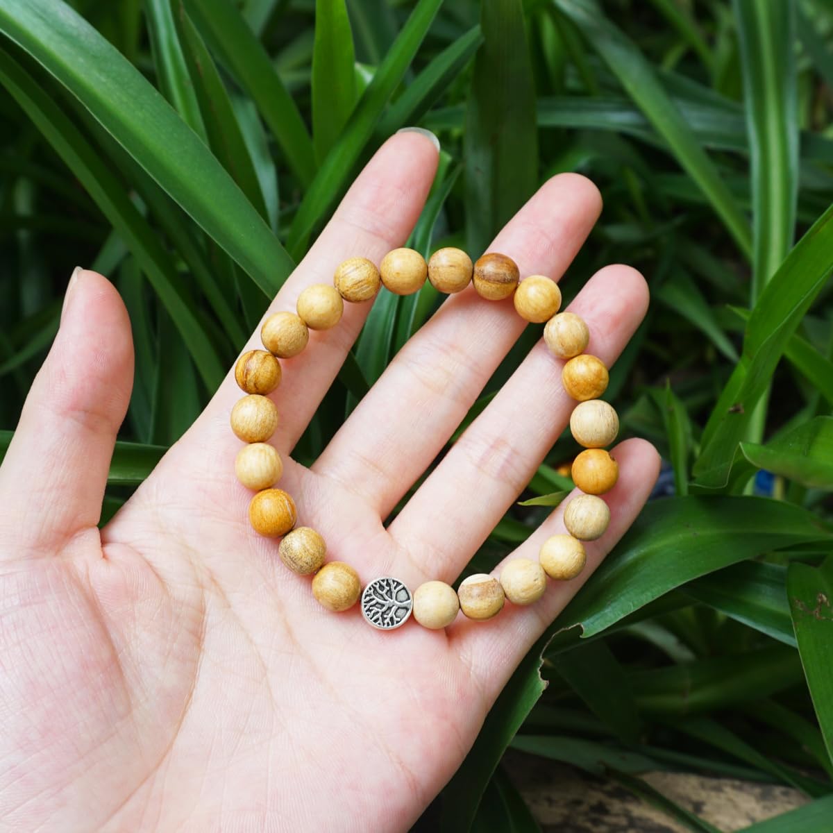 TaHLga 8MM Palo Santo Bracelet with Sterling Silver for Women Men | Beautiful Fragrance | Healing Spiritual Jewelry for Reiki Yoga Deep Meditation