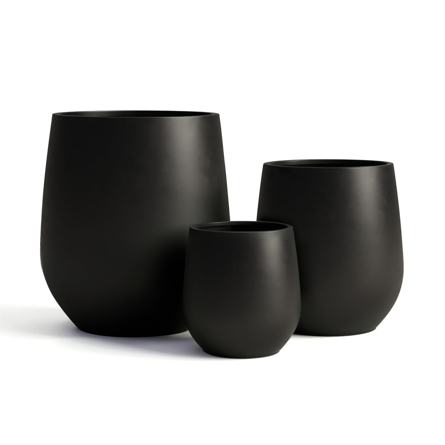 DTY Premium Mt Wilson Tall Tapered Fiberstone Planter for Indoor Outdoor Use, Modern Large Olive Tree Pot with Drainage Hole, Includes 2 Coco Mats. Black, Large 20.1'' D x 21.9'' H. 15.4” Pot Opening