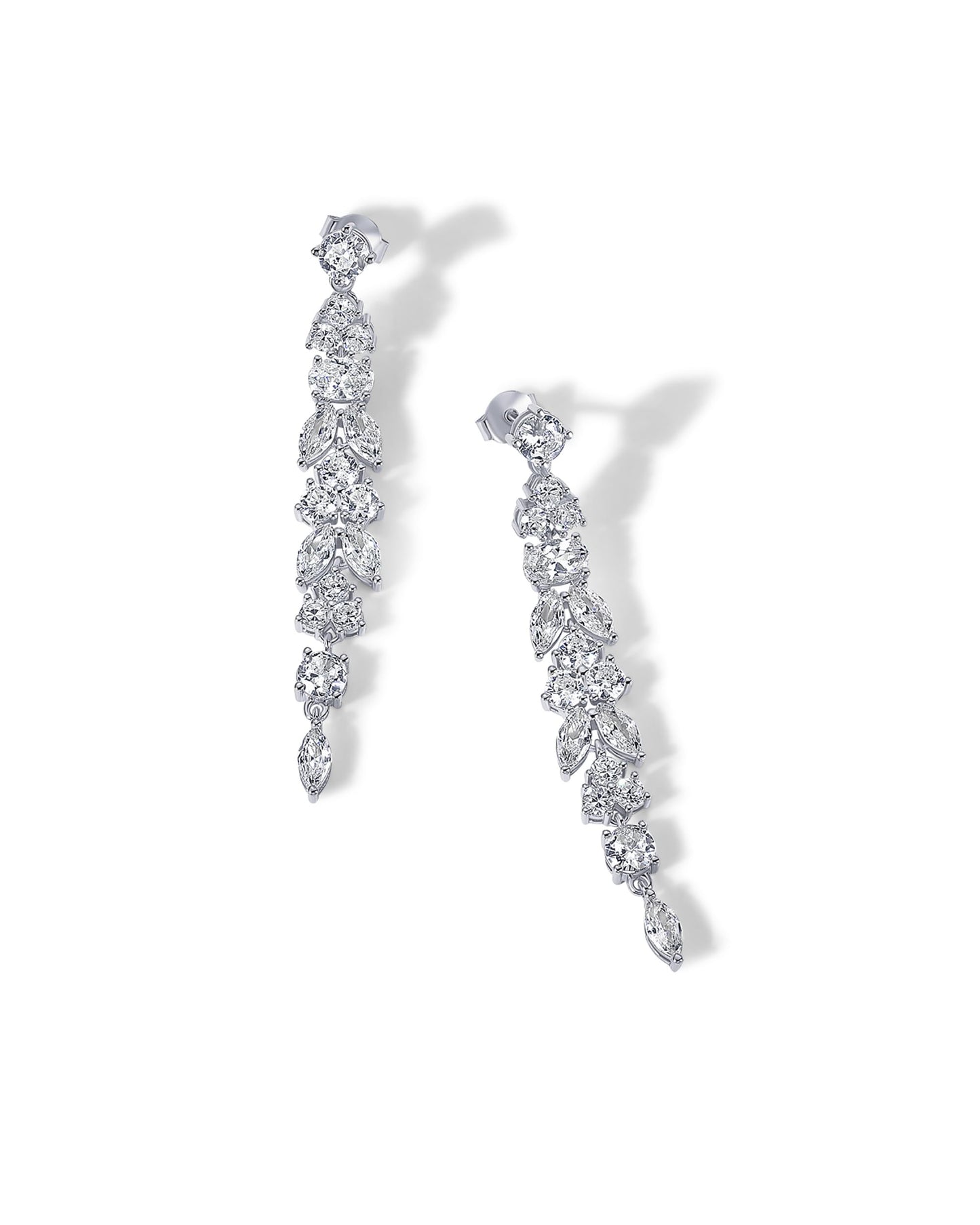 PAVOI Rhodium Plated Cubic Zirconia Dangle Earrings for Women - Crystal Long Bridal Drop Earrings - Linear Marquise Oval Simulated Diamond Cluster Drop Dangle Wedding Jewelry for Brides & Bridesmaid