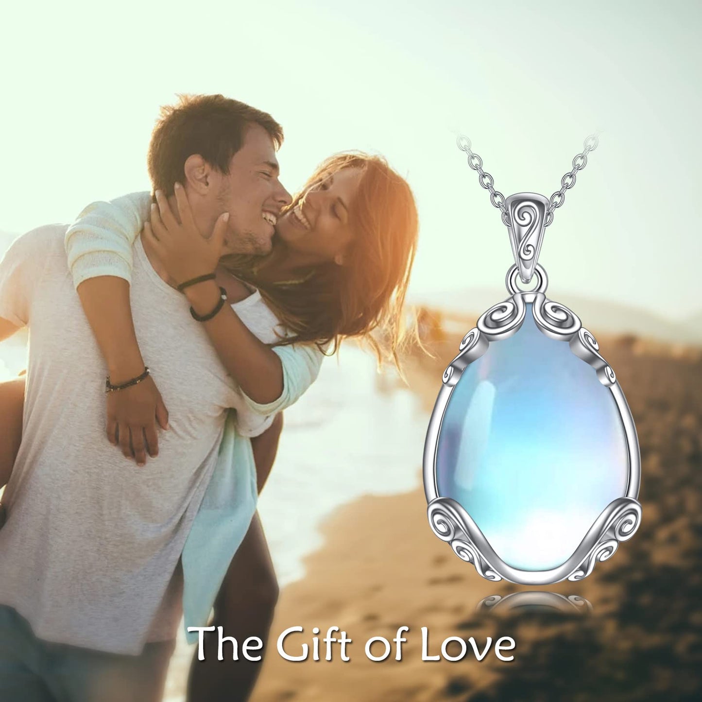 YAFEINI 925 Sterling Silver Moonstone Necklace Filigree Teardrop Pendant Necklace Jewelry Gift for Women (K-Filigree moonstone necklace)