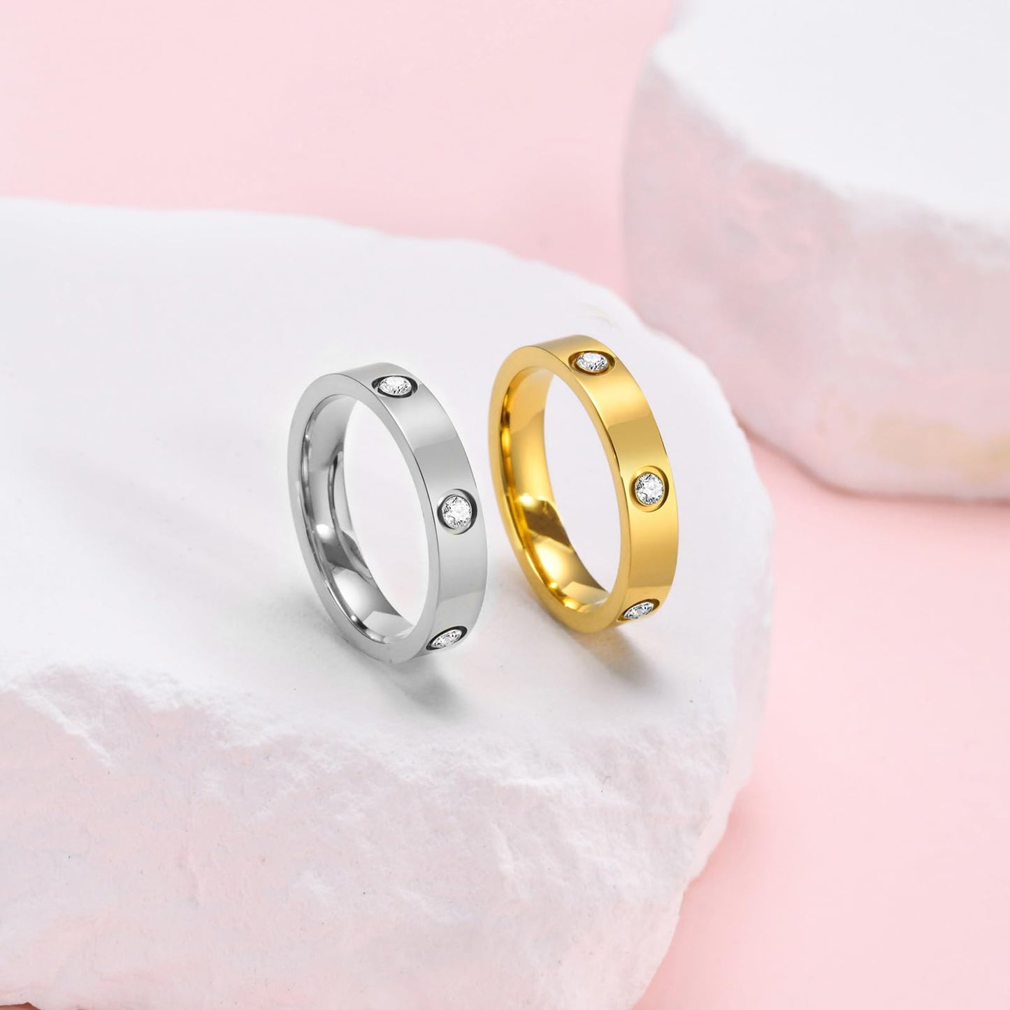 MPRAINBOW Gold Rings for Women - 18K Gold Plated Stainless Steel Cubic Zirconia FriendshipBand Wedding Party Trendy Jewelry,Christmas Birthday Gift for Mom Girlfriend