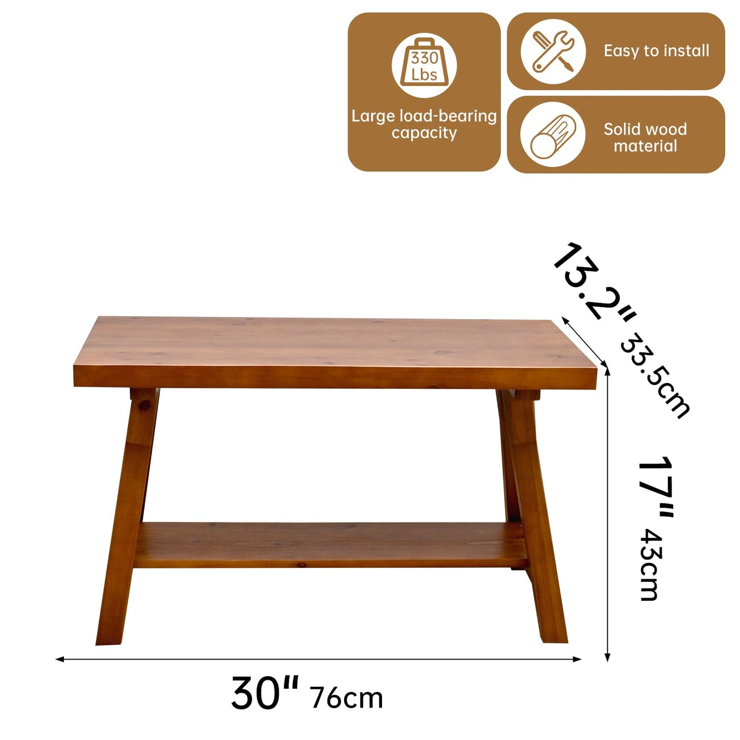 SwallowLiving 30 Inch Farmhouse Storage Bench, Rustic Solid Wood Entryway Bench for Living Room, Dining Room, Hallway | Indoor Seating with Natural Wood Finish