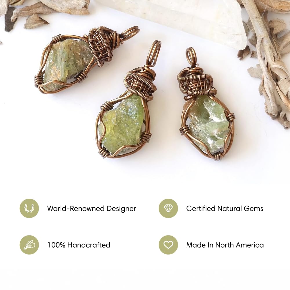 Designs by Nature Gems Natural Certified Peridot Necklace for Women - August Birthstone Necklace for Women - Designer Pendant Necklace - 20 Carat Peridot, Antique Bronze Chain