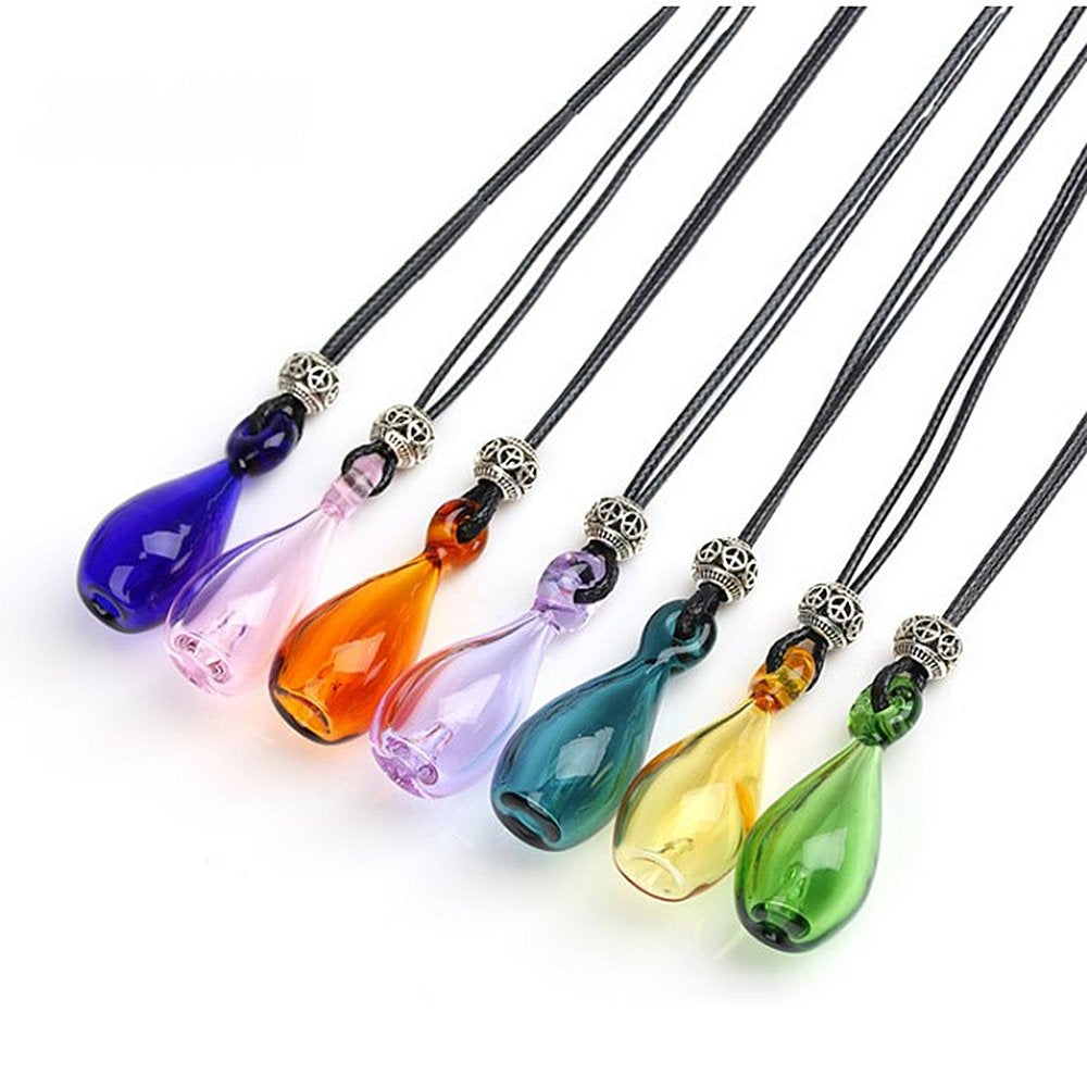 Diffuser Perfume Refillable Coloured Handmade Essential Oil Bottle Pendant Necklace Glass Vial Pendant Unique Gift (Orange)