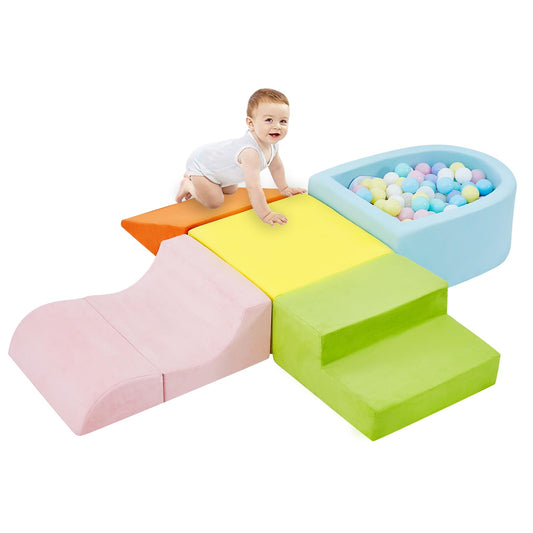 5-Piece Climbing Toys for Toddlers 1-3 , Baby Foam Blocks,Toddler Climbing Toys Indoor with Foam Ball Pit (Balls not Included), Soft Foam Climbing Blocks Set Indoor Play Gym for Crawling and Sliding