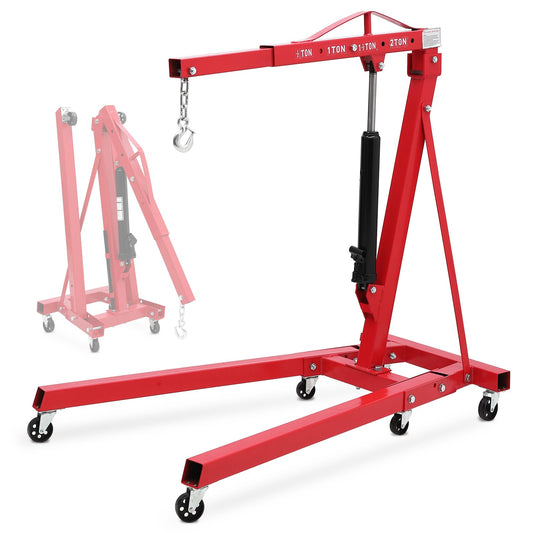 ExploreHorizon 2 Ton Engine Hoist, Hydraulic Folding Cherry Picker, Heavy Duty 4400Lbs with Lever & 6 Casters for Workshop Garage Warehouse
