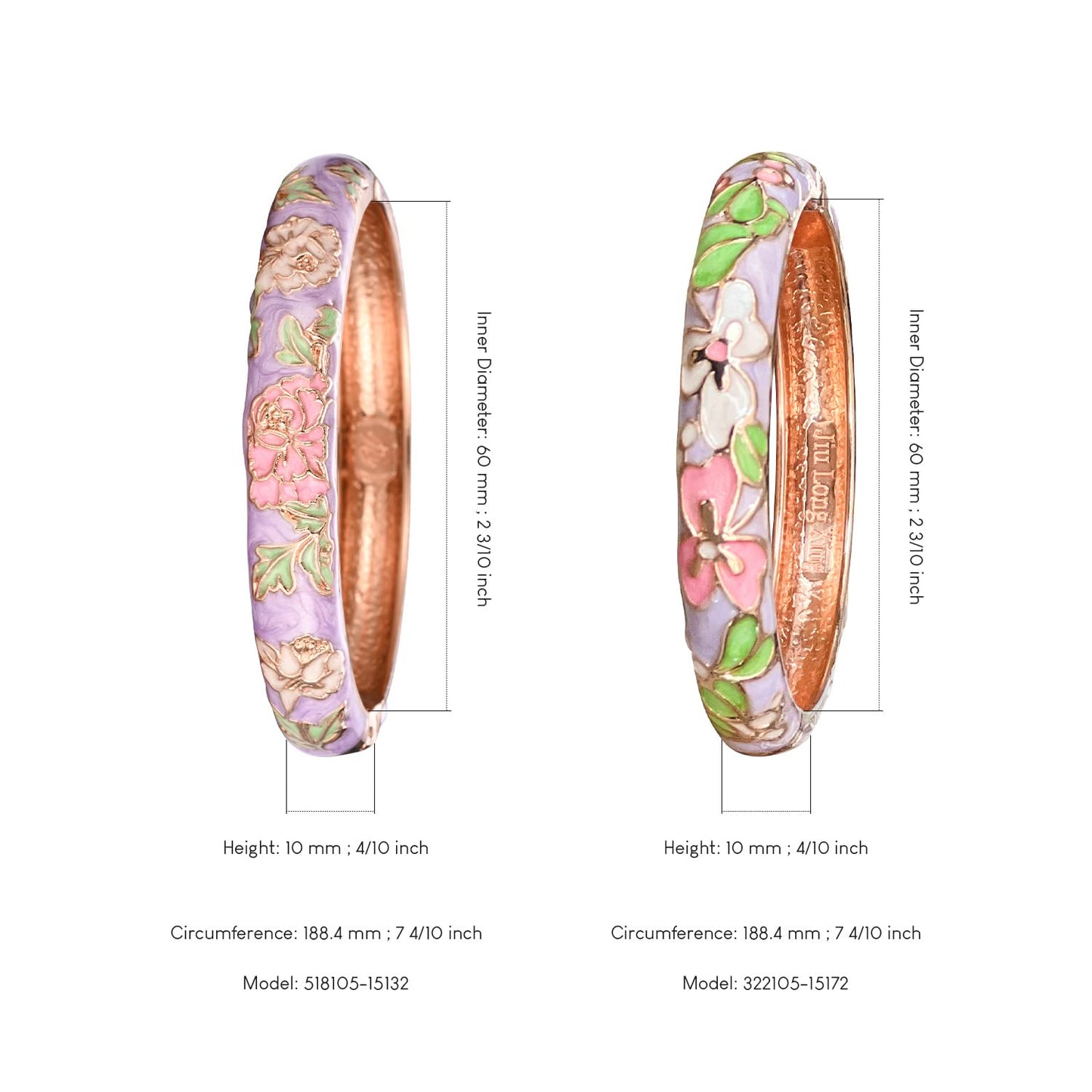 UJOY Gorgeous Bracelets Enameled Floral Cloisonne Gift Plated Cuff Bangles Jewelry Sets Box for Women 55A100-55A113 Purple