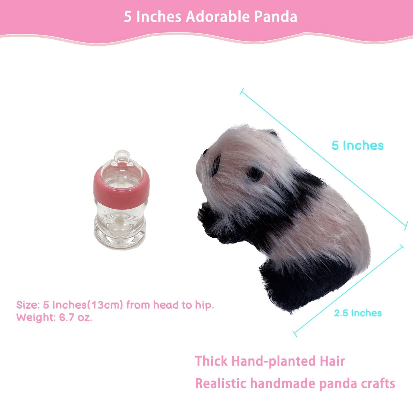 VOLOBE Silicone Panda, 5 Inches Soft Mini Realistic Animal Toy as Silicone Piglet Companion with Sleeping Pad Accessories for Kids Boy Girl Birthday (Panda)