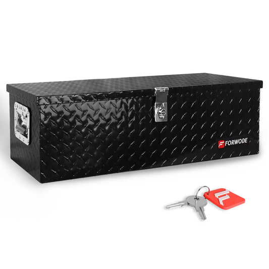 FORWODE 30 Inch Truck Bed Tool Box, Aluminum Heavy Duty Trailer Tool Box for Pickup Truck Bed RV, Toolbox Storage box with Handle and Lock - Black
