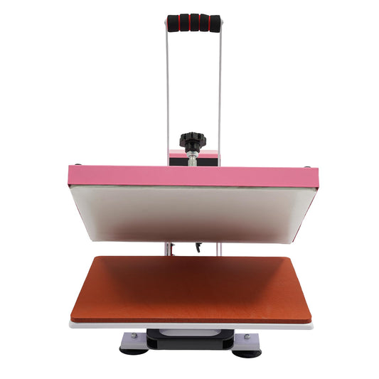 BFDIEEM Heat Press Machine for T Shirts, Digital T Shirt Pressing Machine with Soft Handle, Mini Manual Heat Presser Heavy Duty Hot Press Stamping for Clothing, Bags, Tiles, Pink 11.42 * 14.96in