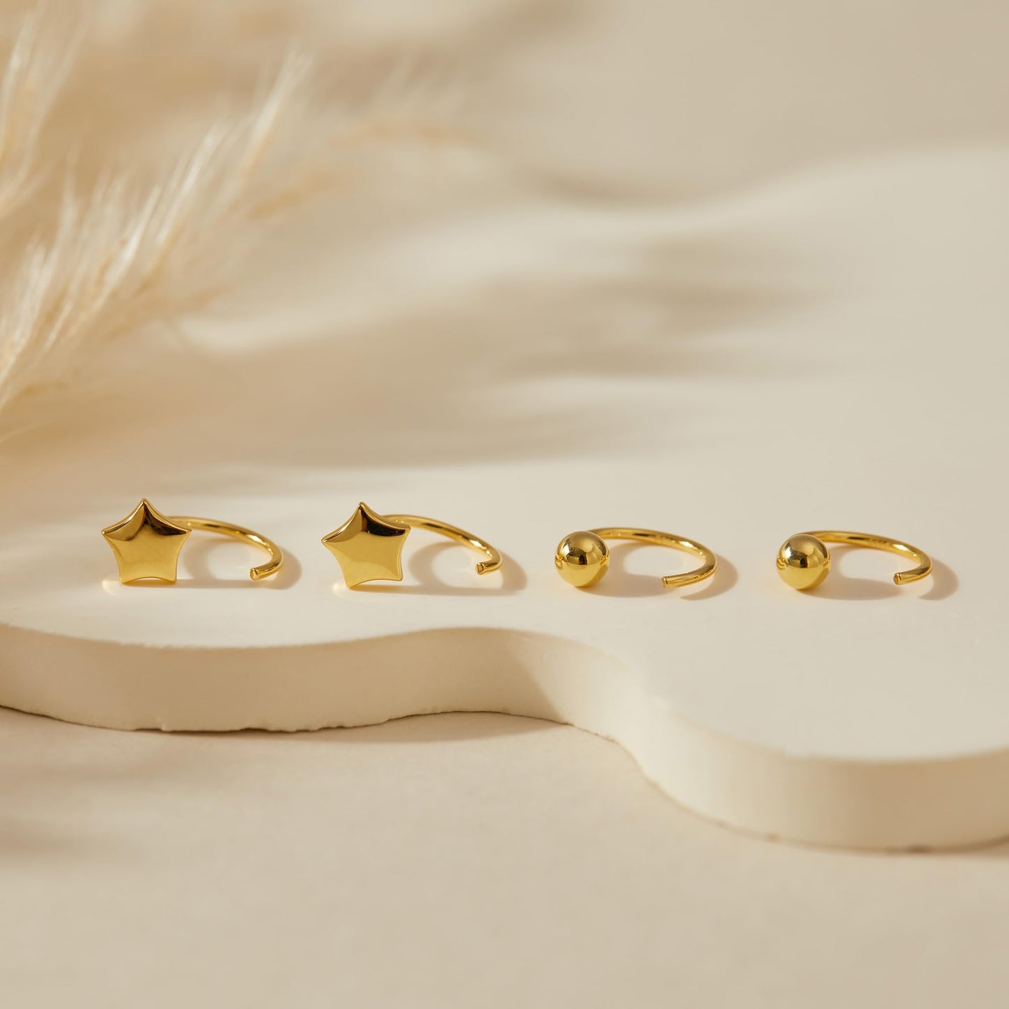 Half Hoop Earrings 18K Gold Plated 925 Sterling Silver Ball Huggie Hoop Earrings Star Hugger earrings for women