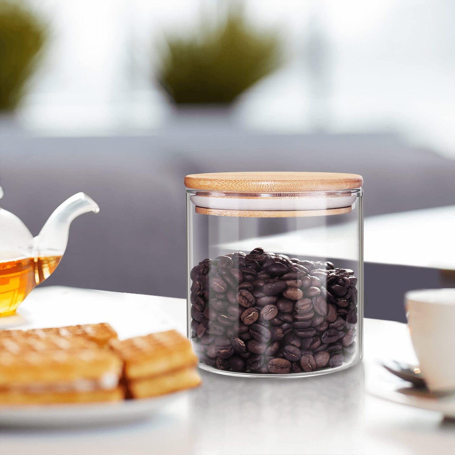 18 Oz/550 ML Glass Jar with Lid, Clear Thickened Version Glass Storage Containers with Sealed Bamboo Lid, For Coffee, Sugar, Spices, Tea, Beans, Candy, Cookie