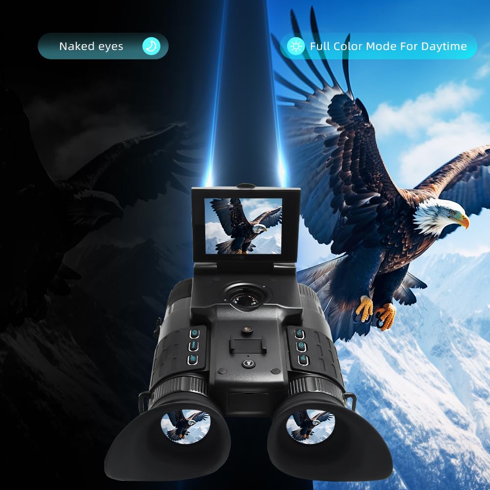 Head-Mounted Night Vision Goggles for Adults, Dual Screen Viewing 4K Video 48MP Photo Taking, 8X Digital Zoom, Military Night Vision Binoculars 1968FT Viewing Range, with 64GB Card