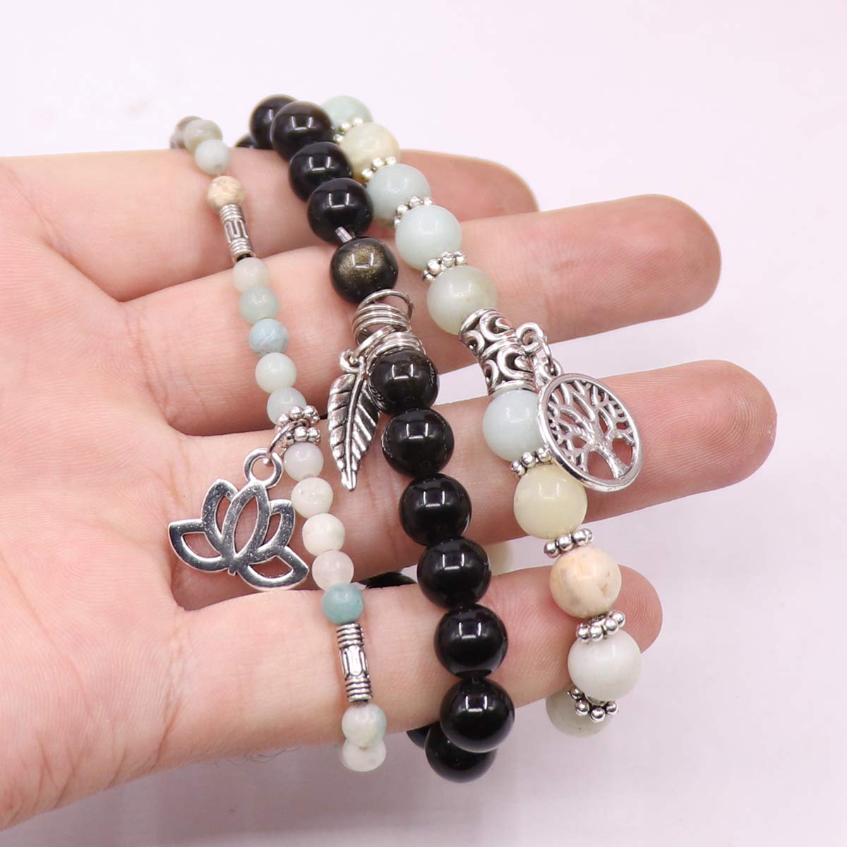UEUC Tree of Life Yoga Healing Stone Bracelets,Multilayer Lotus Chakra Stone Reiki Bracelet Sets,Anxiety Crystal Natural Stone,for Women Stress Relief
