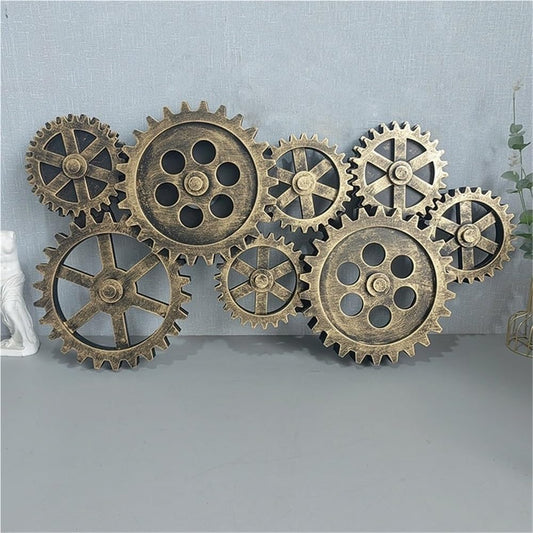 Vintage Industrial Gear Wall Decor, Large Gear Accent Wall Panels for Room Decor, Wooden Abstract Wall Art, Rustic Steampunk Wall Decor for Bar, Garage or Home Office(Gold)