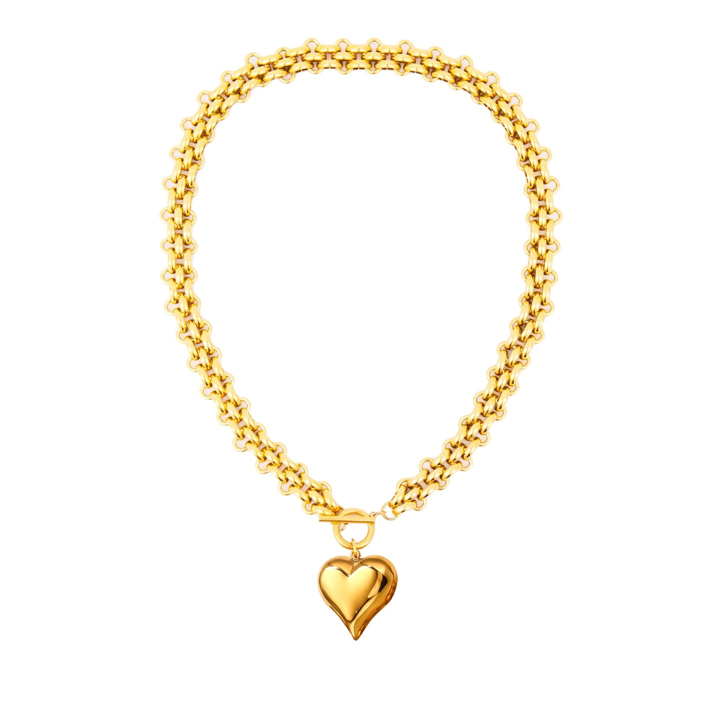 jomjeu Chunky Gold Necklace for Women Heart Necklaces 18K Gold Plated Stainless Steel Chain Pendant Necklace Classic Trendy Toggle Thick Gold Necklaces Jewelry Gifts for Women