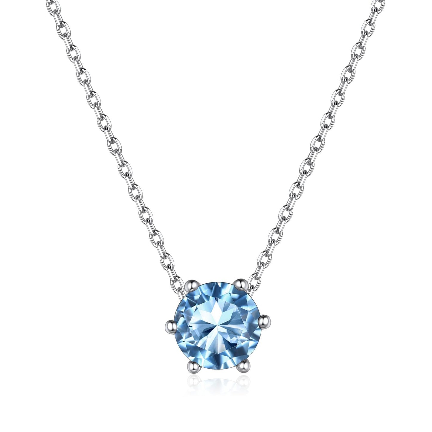 ChicSilver March Birthstone Necklace 925 Sterling Silver Blue Aquamarine Necklace Tiny Birthstone Jewelry with 16 Inch