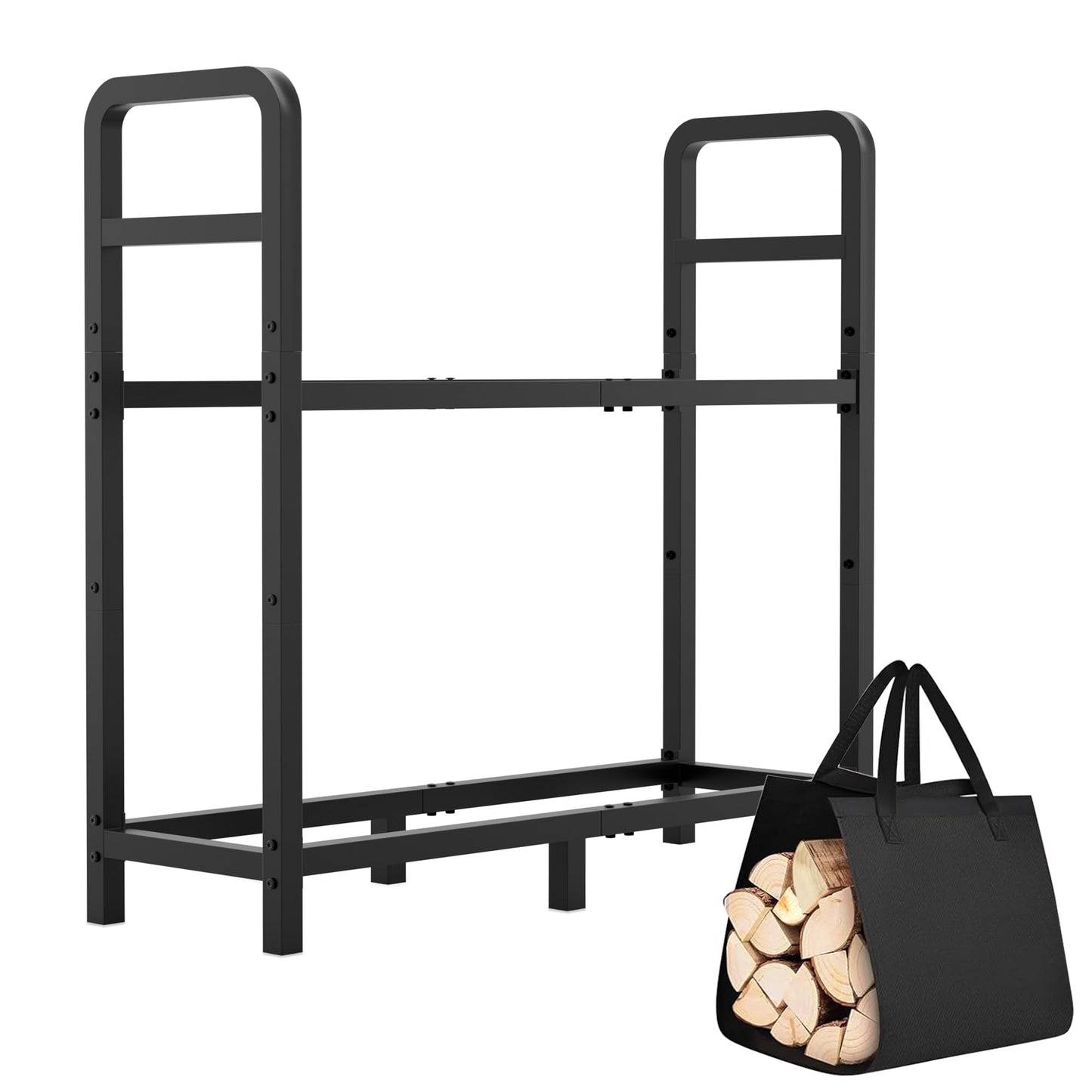HXJLJY 2-Tier Large Firewood Rack Outdoor Indoor with Log Carrier Bag, 30" Stable Log Holder Rustproof Metal Wood Rack for Fireplace Patio Deck Firepit, Heavy Duty Firewood Storage Organizer Tool