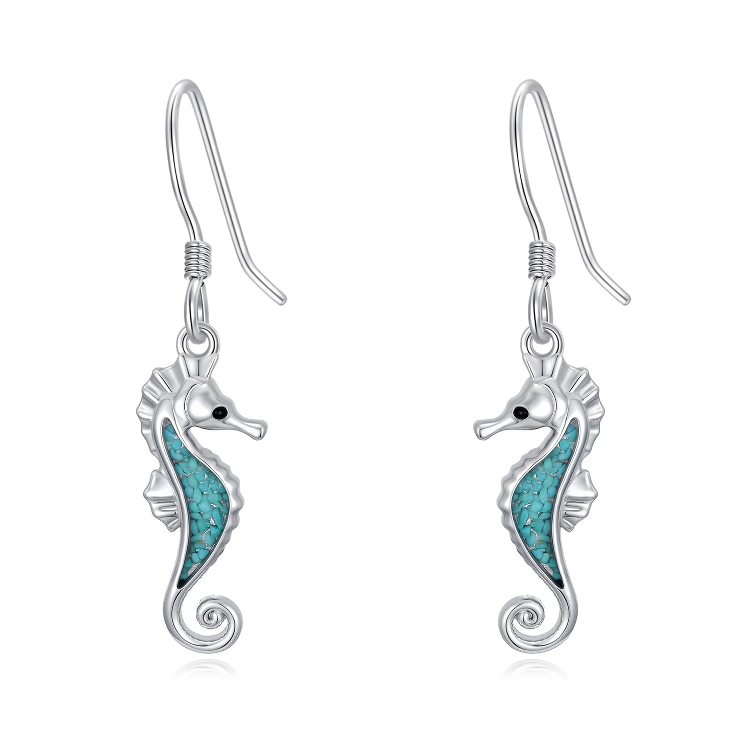 HPQQ Seahorse Earrings 925 Sterling Silver Turquoise Seahorse Dangle Earrings Ocean Beach Themed Jewelry Mother's Day Jewelry Gifts for Women