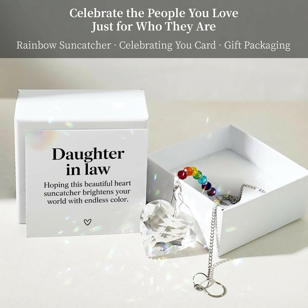 Hegelda Daughter in Law Gifts - Funny Wedding, Mothers Day, Birthday Gifts for Daughter in Law, Future Adult DIL- Bride, Bridal Shower Ideas Heart Crystals Suncacther Ornaments
