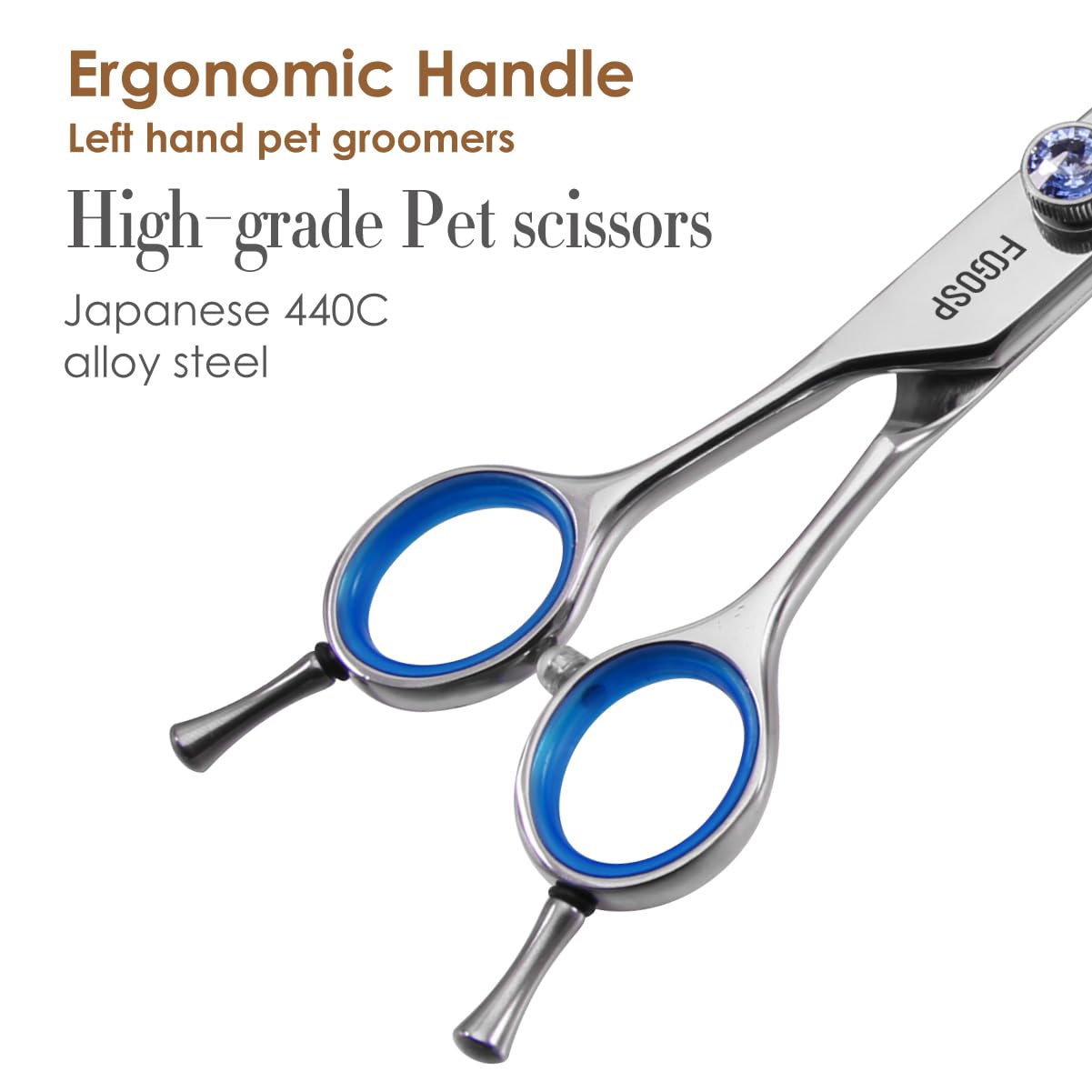 Left Handed Dog Grooming Scissors Kit 8 in Professional Curved Thinning Straight Shear 3pcs Set for Grooming Big Dogs Poodle Pet Japan 440C Stainless Steel(8.0'' Kit, 4Pcs)