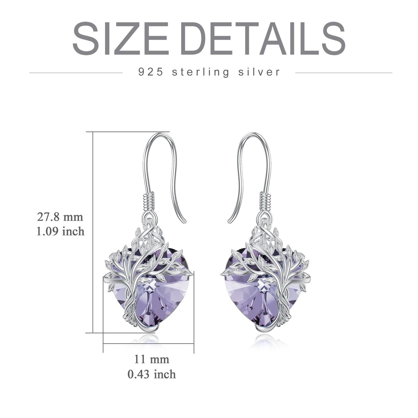 TOUPOP Heart Alexandrite Earrings Sterling Silver Tree of Life Earrings June Birthstone Jewelry Birthday Mothers Day Gifts for Women Mom Her