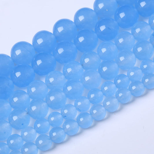 36PCS 10MM Natural Aquamarine Chalcedony Stone Beads Energy Healing Beads for DIY Jewelry Bracelet Necklace Making for Jewelry Making15Inch
