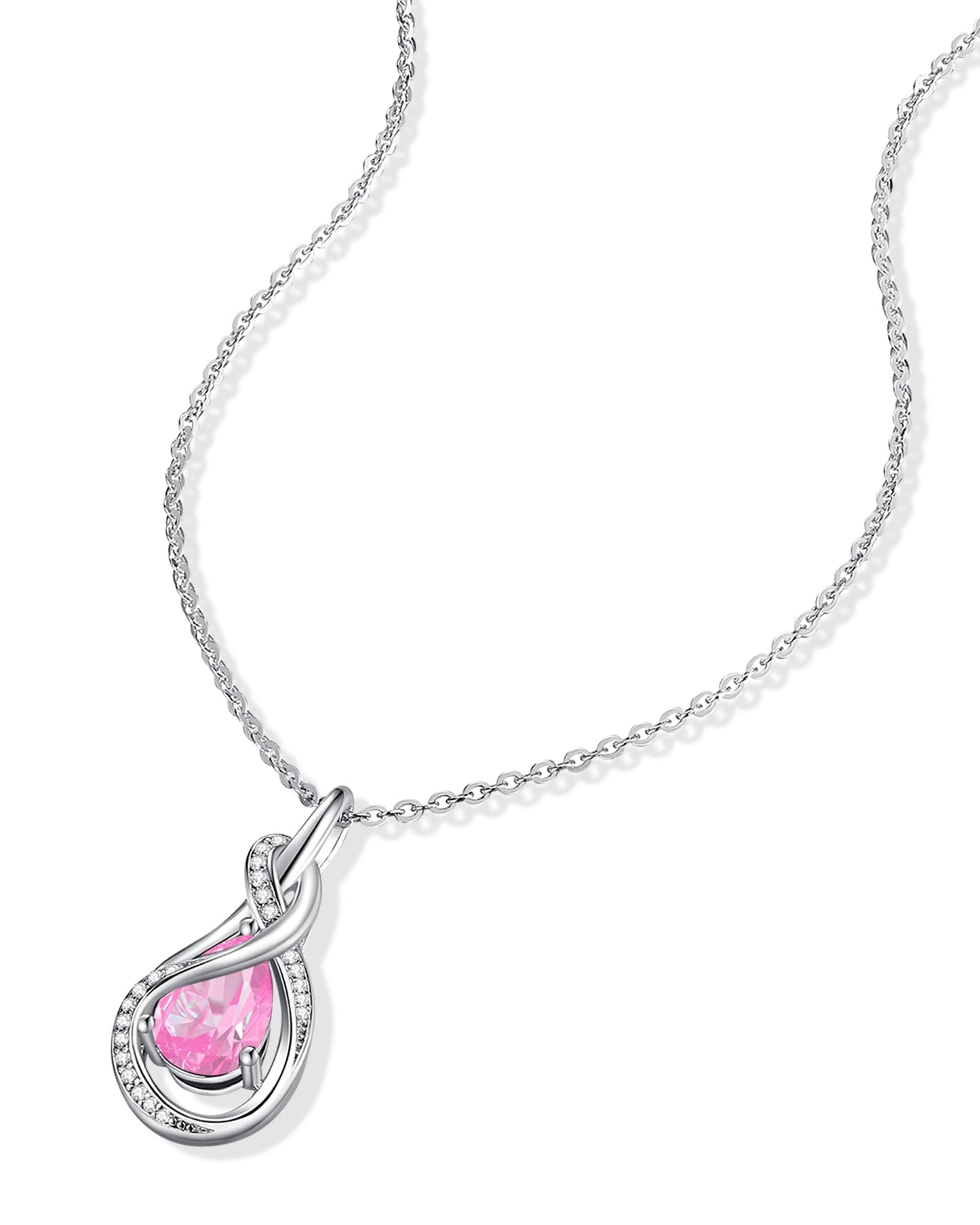 FANCIME Pink Tourmaline Necklace October Birthstone Sterling Silver Infinity Knot Pendant Necklace Gemstone Fine Jewelry Anniversary Birthday Mothers Day Gifts for Women Her Mom