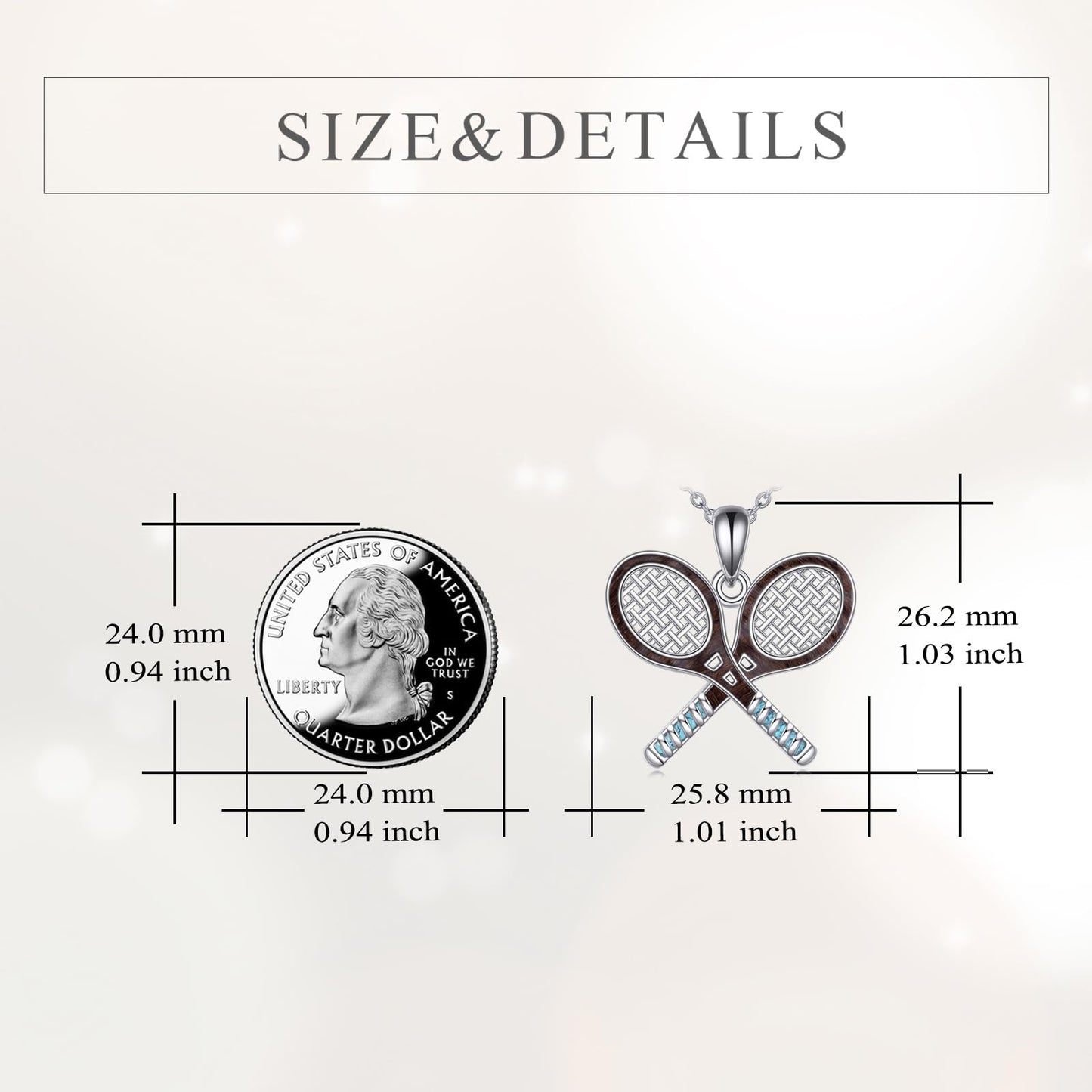 YFN Wooden Tennis Racket Necklace S925 Sterling Silver Tennis Player Jewelry Gifts for Women Sports Lovers
