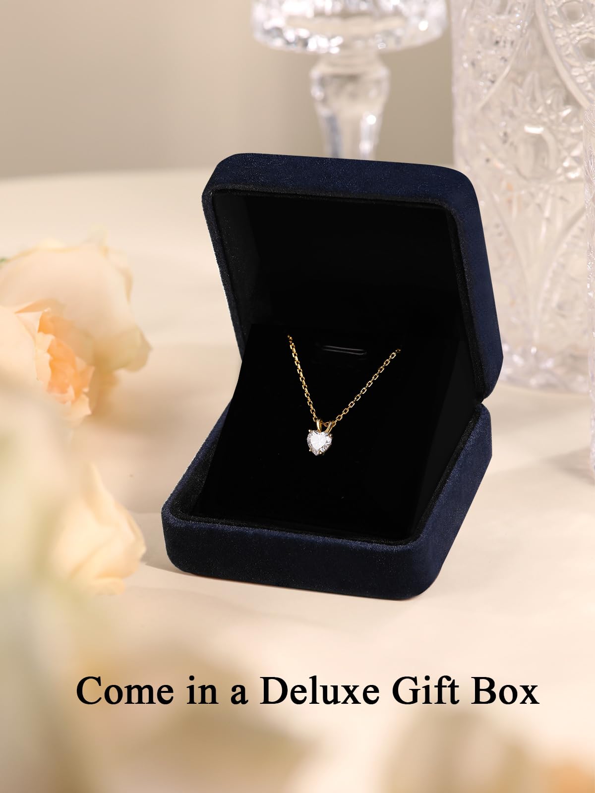 CYW Yellow Gold Plated Small Moissanite Heart Pendant Necklace for Women 925 Silver Cute Solitaire Necklace