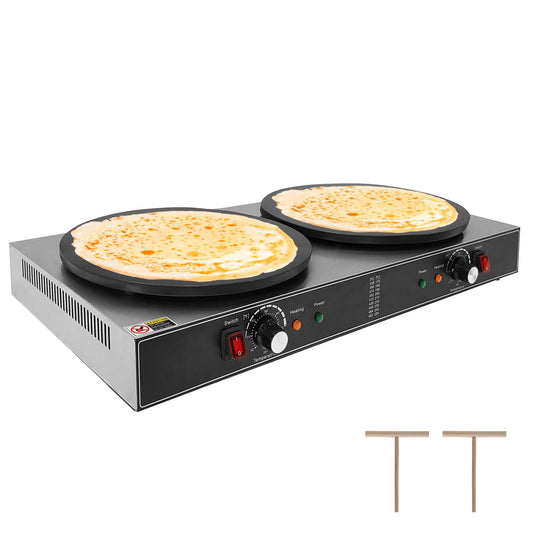 Electric Crepe Maker,3400 w 110 v Flat Plate Crepe Griddle with Double Plate and Temp Control,Non-Stick Commercial Crepe Machine for Home and Commercial Use