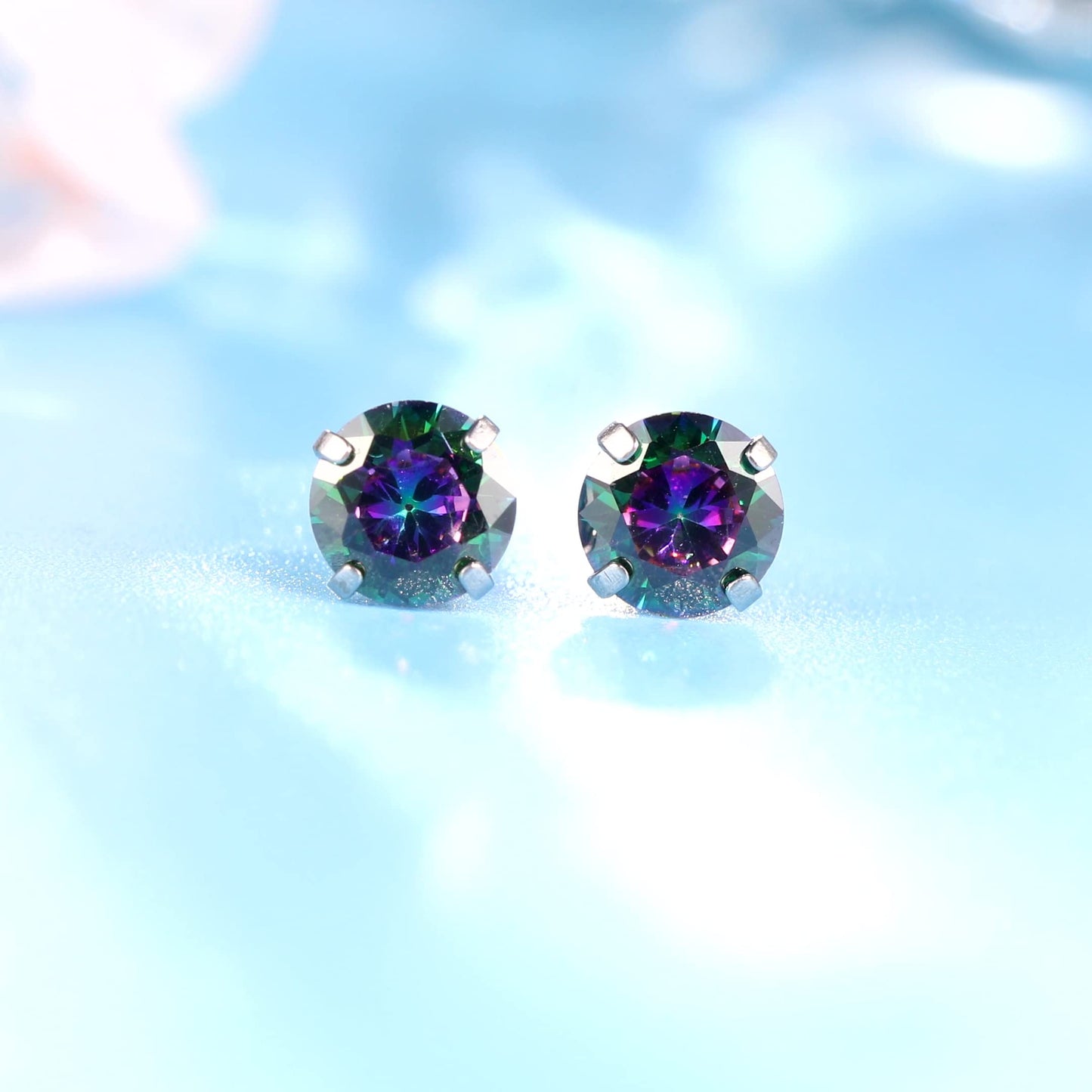 Limerencia Hypoallergenic G23 Titanium Earrings, F136 Implant Grade Pure Titanium, Suitable for Sensitive Ears with Birthstone Crystals CZ Simulated Diamonds (Rainbow Quartz)