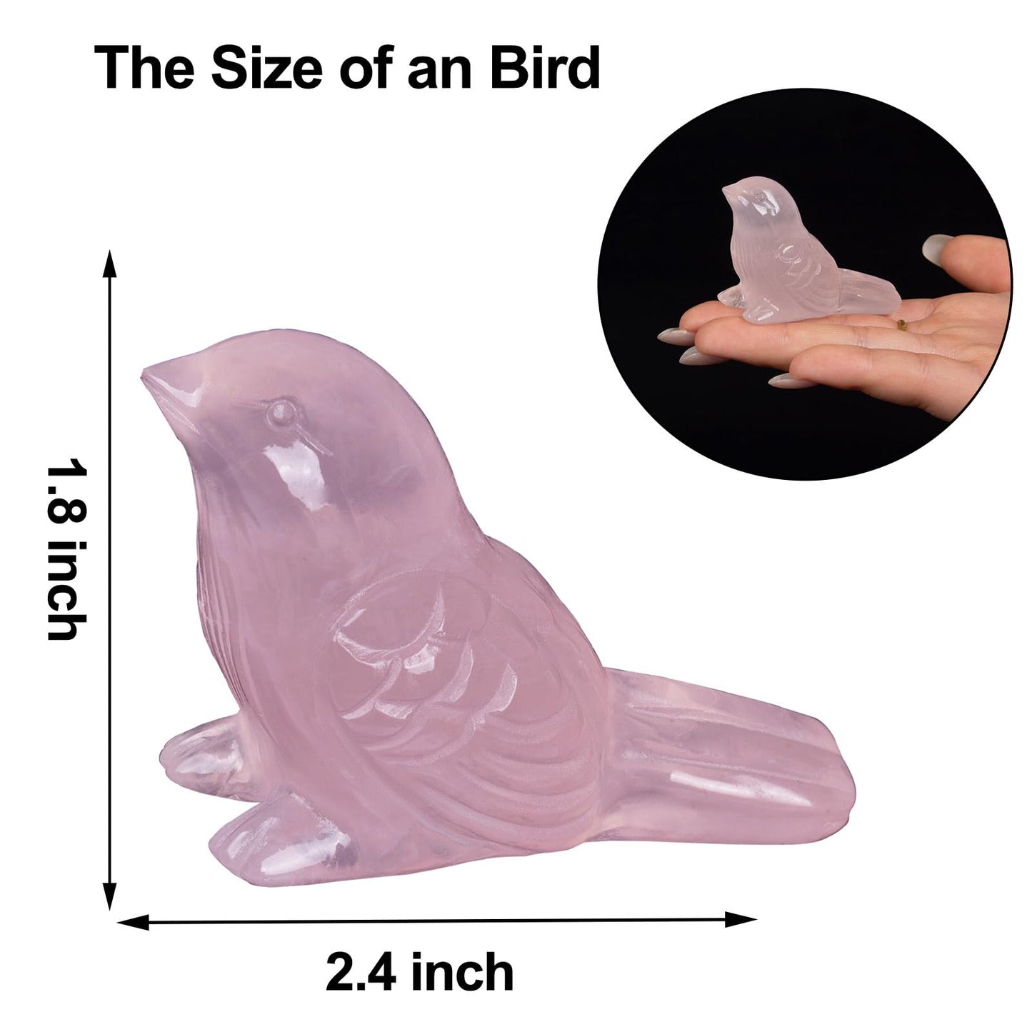 Ytbeoxk Rose Quartz Crystal Bird Carving Hand Carved Gemstone Bird Figurine 2.4 Inch Polished Animal Sculpture Healing Stone Home Office Desk Decoration Gift Collection