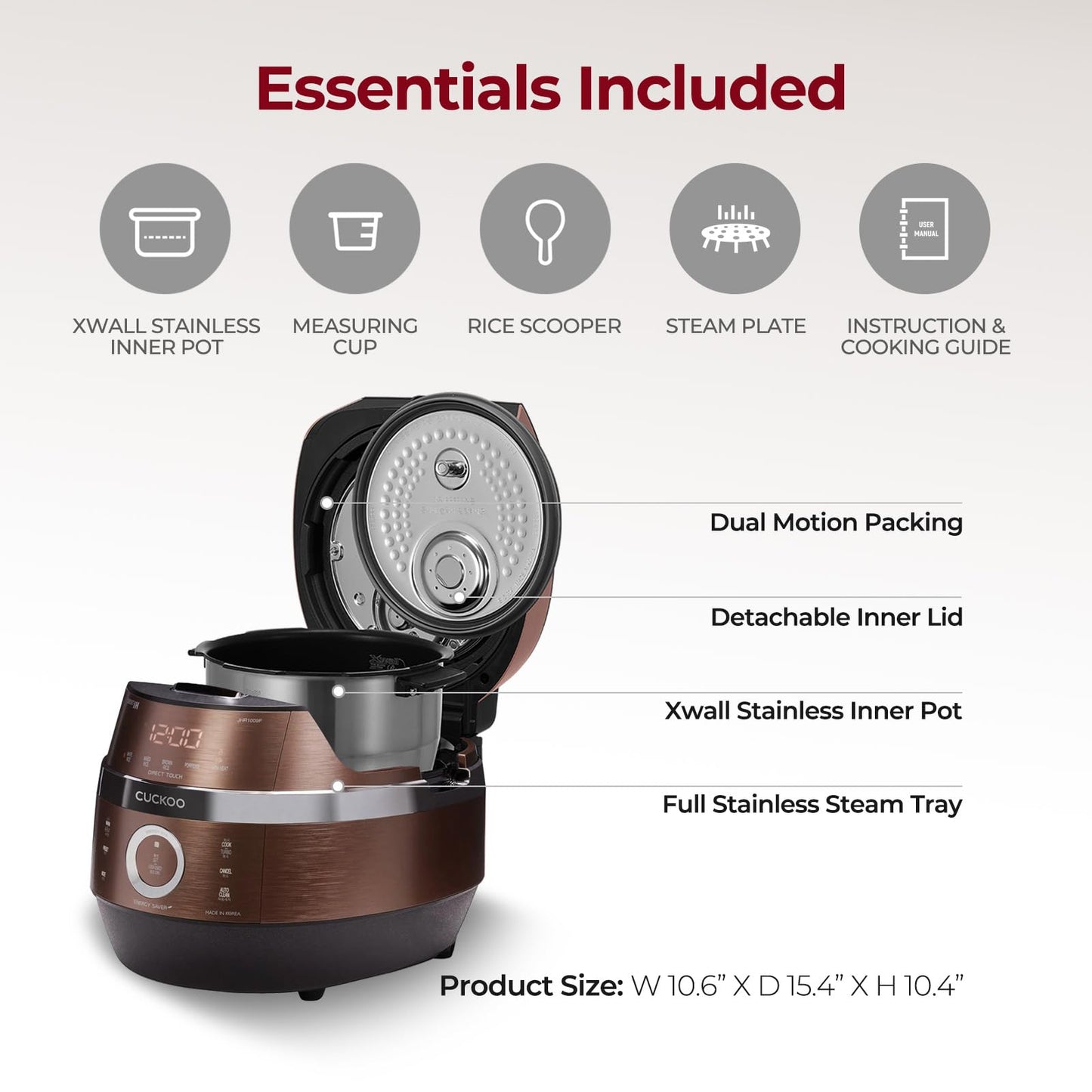 Cuckoo CRP-JHSR0609F Multifunctional and Programmable Electric Induction Heating Pressure Rice Cooker, 3-Language Voice Navigation, Intelligent Cooking Algorithm - 6 Cups, Made in Korea, Brown