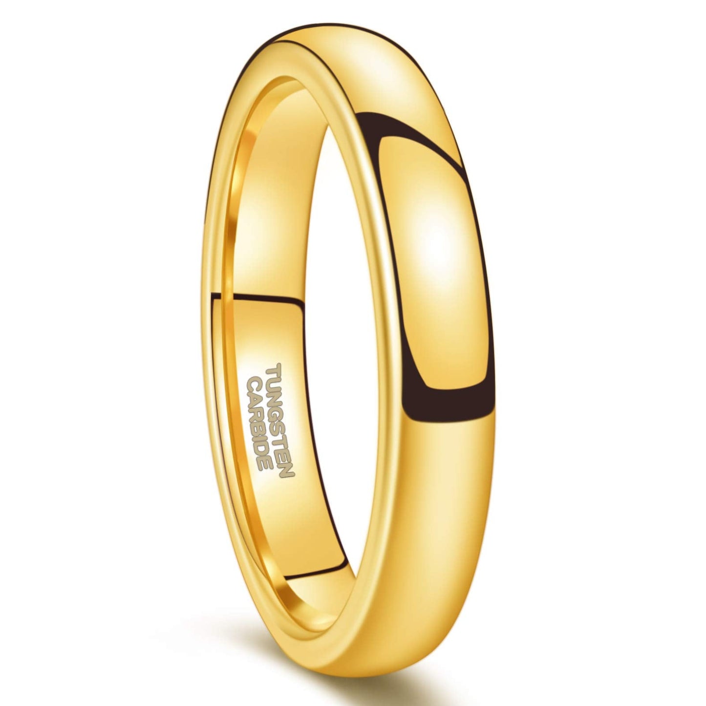 Greenpod 4mm 24K Gold Plated Tungsten Rings for Women High Polish Dome Plain Classic Wedding Bands Comfort Fit Size 4