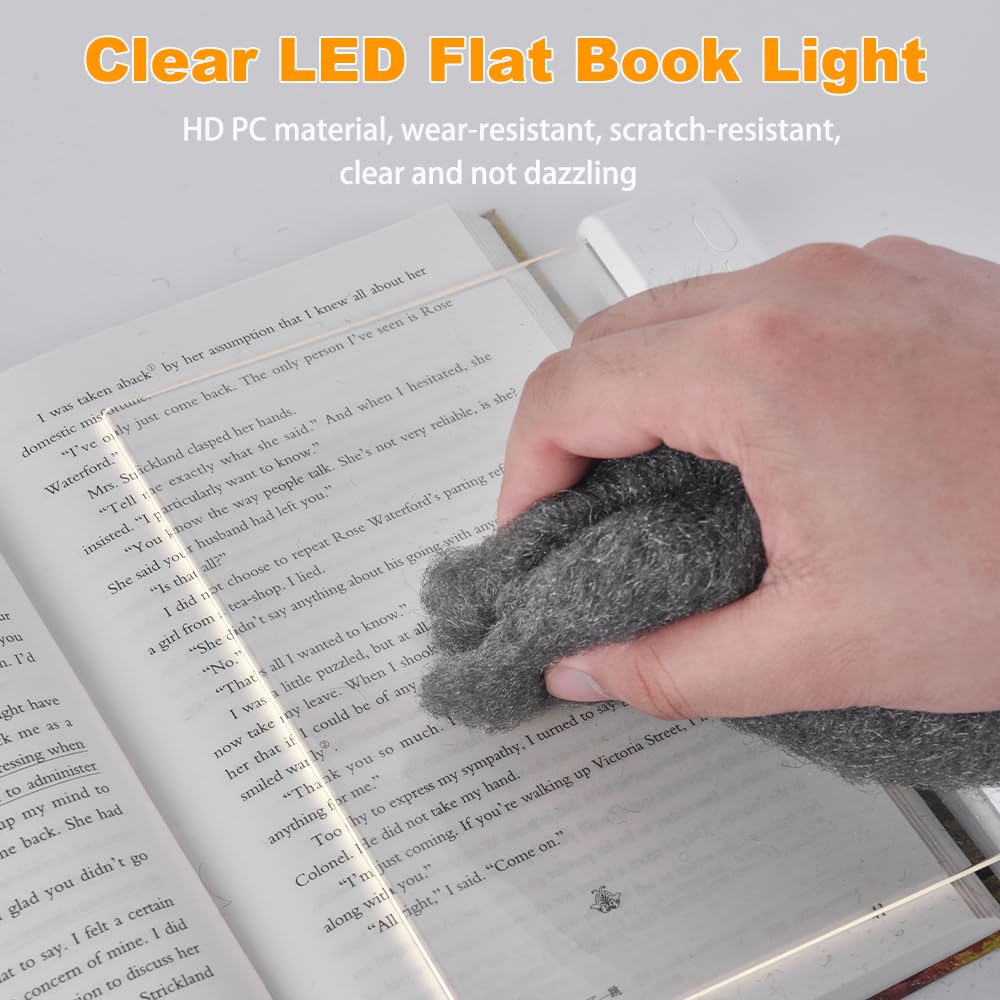 Book Light, Rechargeable Clear LED Flat Reading Light with 3 Colors & Timer, Dimmable Panel Plate Lamp Book Full Page Light for Reading in Bed at Night, Funny Gifts for Readers Kids Women Men (Pink)