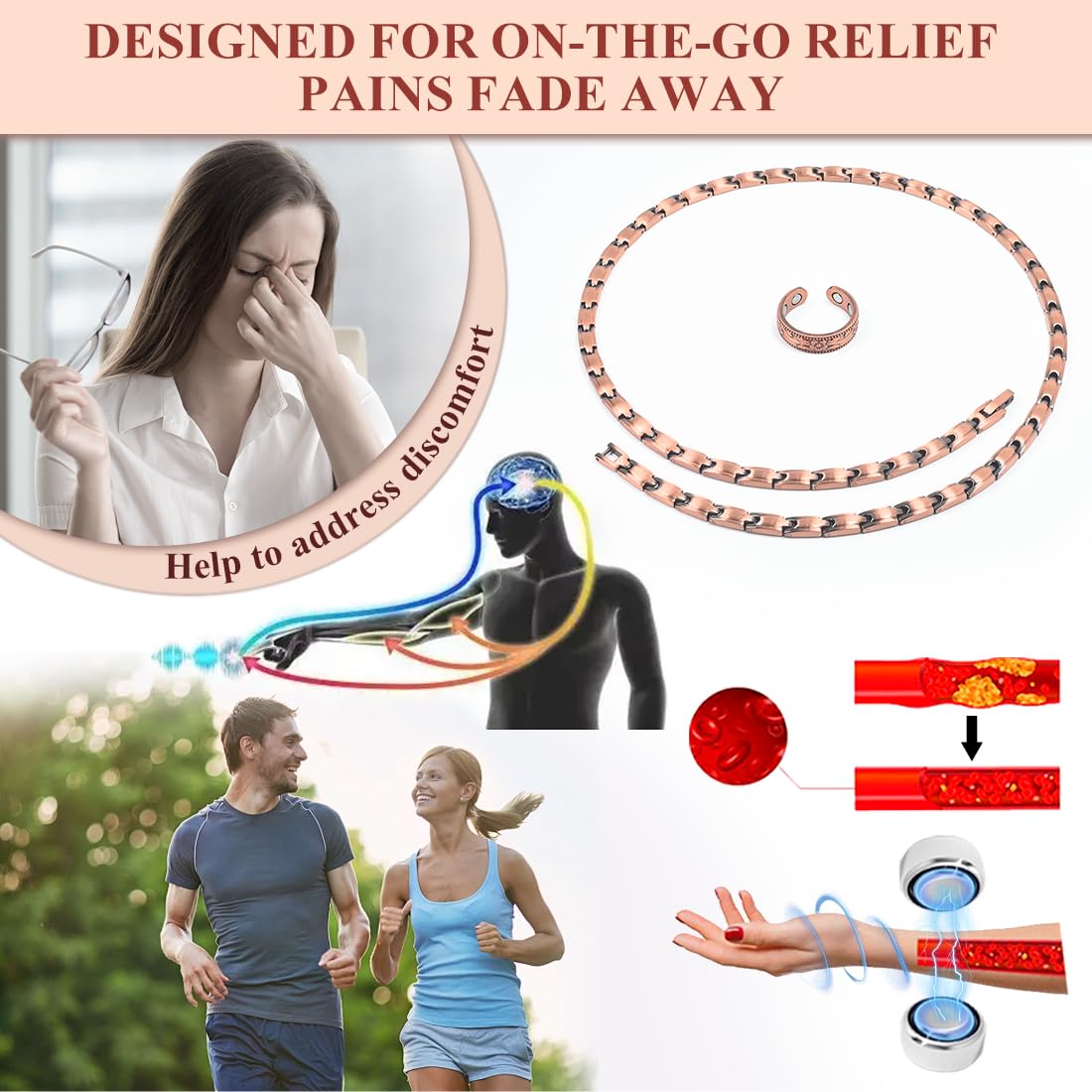 Vicmag Copper Magnetic Necklace for Women - Ultra Strength Magnets-99.9% Solid Pure Copper 2PCS Ring Necklace Set for Neck Adjustable Light Weight