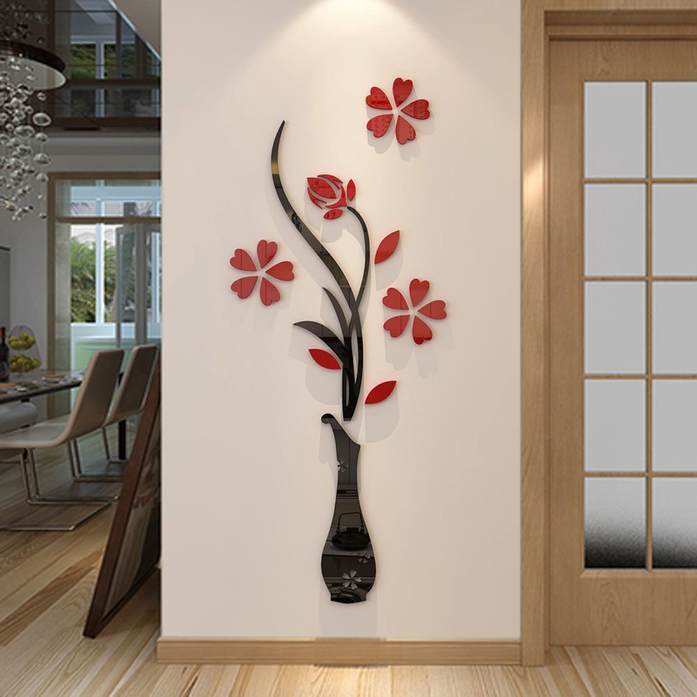 Hermione Baby 3D Vase Wall Murals for Living Room & Bedroom, DIY Wall Decal, Originality Stickers Gift, Red, 59 X 23 inches
