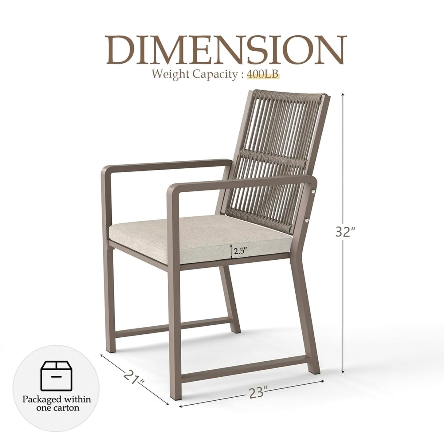 Coreporch Outdoor Patio Wicker Rattan Dining Chairs, Heavy-Duty Wrought Iron Frame Supports 400lbs, Ergonomic Backrest, Detachable Breathable Cushion, for Garden & Porch, Light Brown, Set of 2