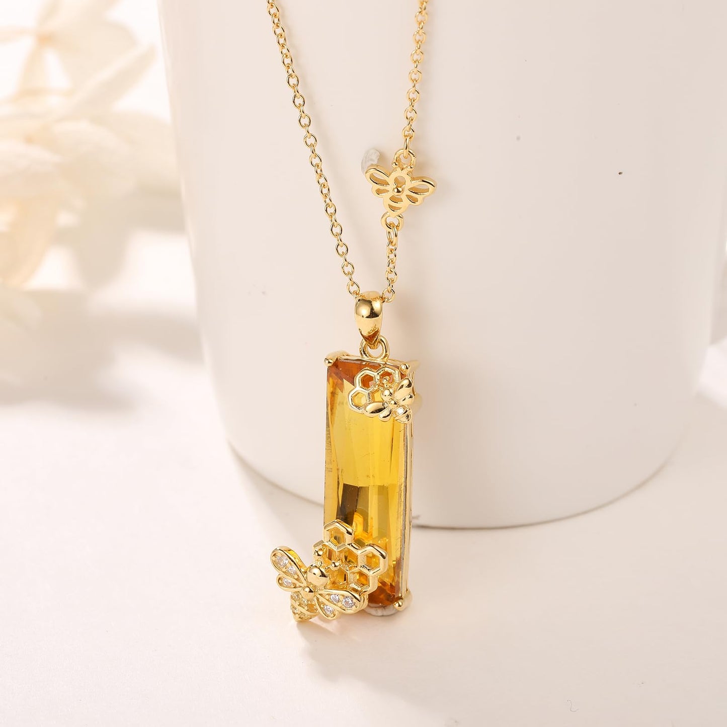 AENEAS Valentines Day Gifts for Women Her Bee Necklace for Women 925 Sterling Silver Gold Plated Citrine Honey Bee Jewelry Bumblebee Gift for Women Wife Her