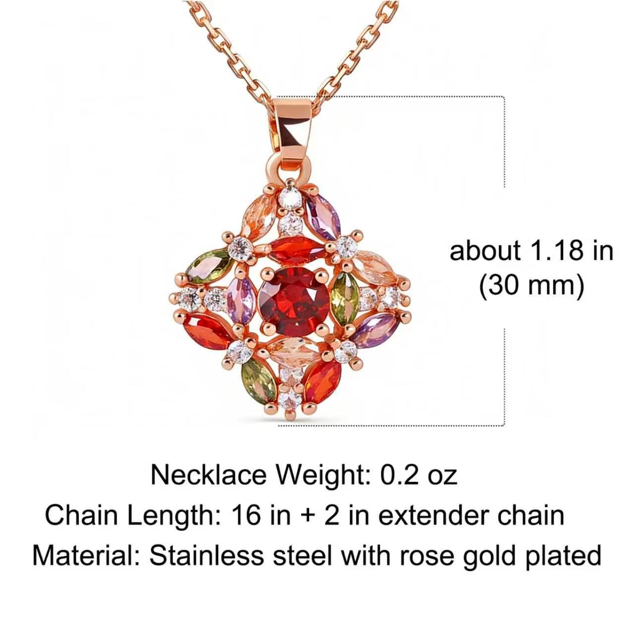 Kim Carrey Italian Elegant Rose Gold Necklace for Ladies | 18K Rose Gold Plated Necklace Pendant for Women | Gemstone necklace, Gift for Daughter, Wife, Mom, Her Jewelry (Elegant Flower)