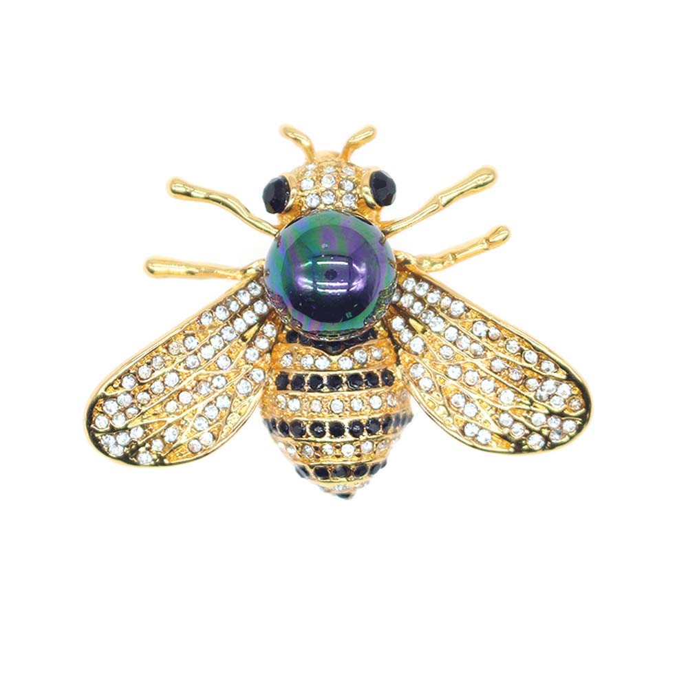 Honey Bee Brooches Crystal Insect Themed Bee Brooch Animal Fashion Shell Pearl Brooch Pin 14K Gold Plated(Multicolored black)