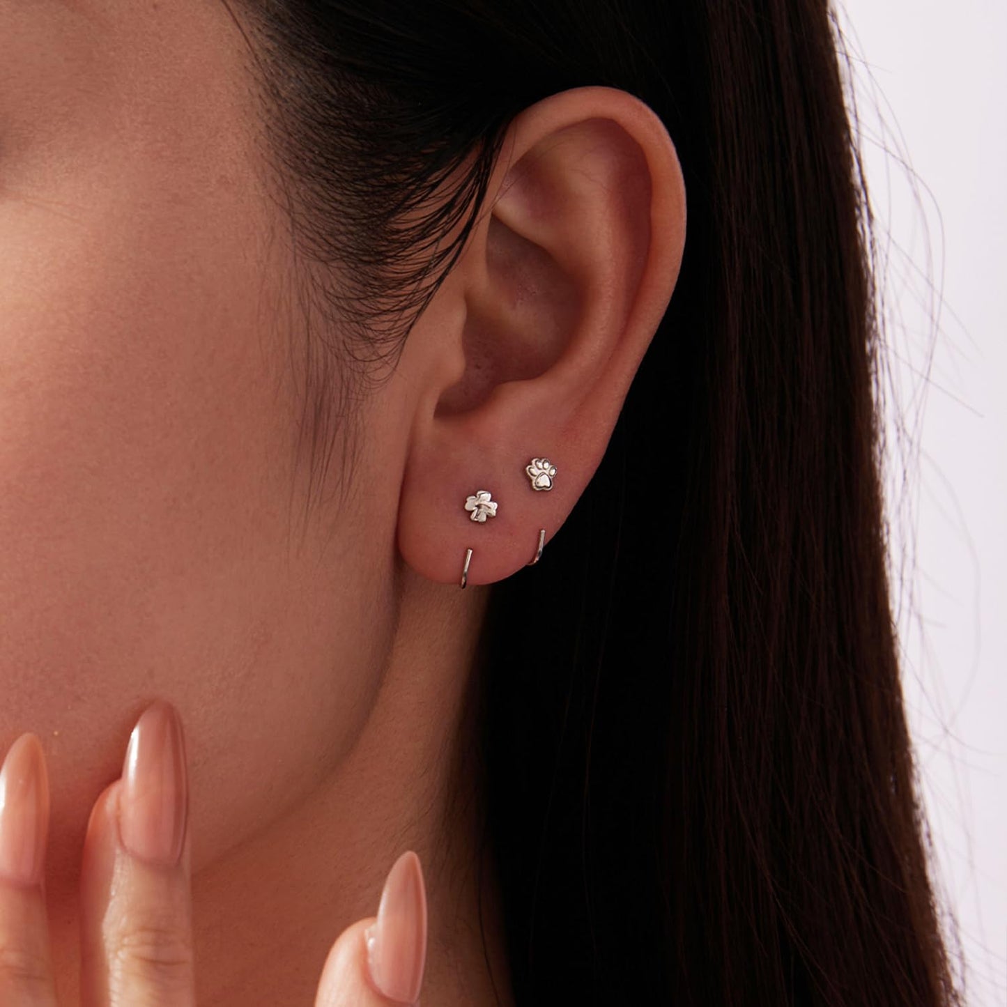 BISAER 925 Sterling Silver Heart Star Small Hoop Earrings, Hypoallergenic Backless Earrings Cartilage Earrings for Women, Dainty Sleeper Earrings with No Back Half Hoop Earrings Jewelry Gift for Her (Clover)