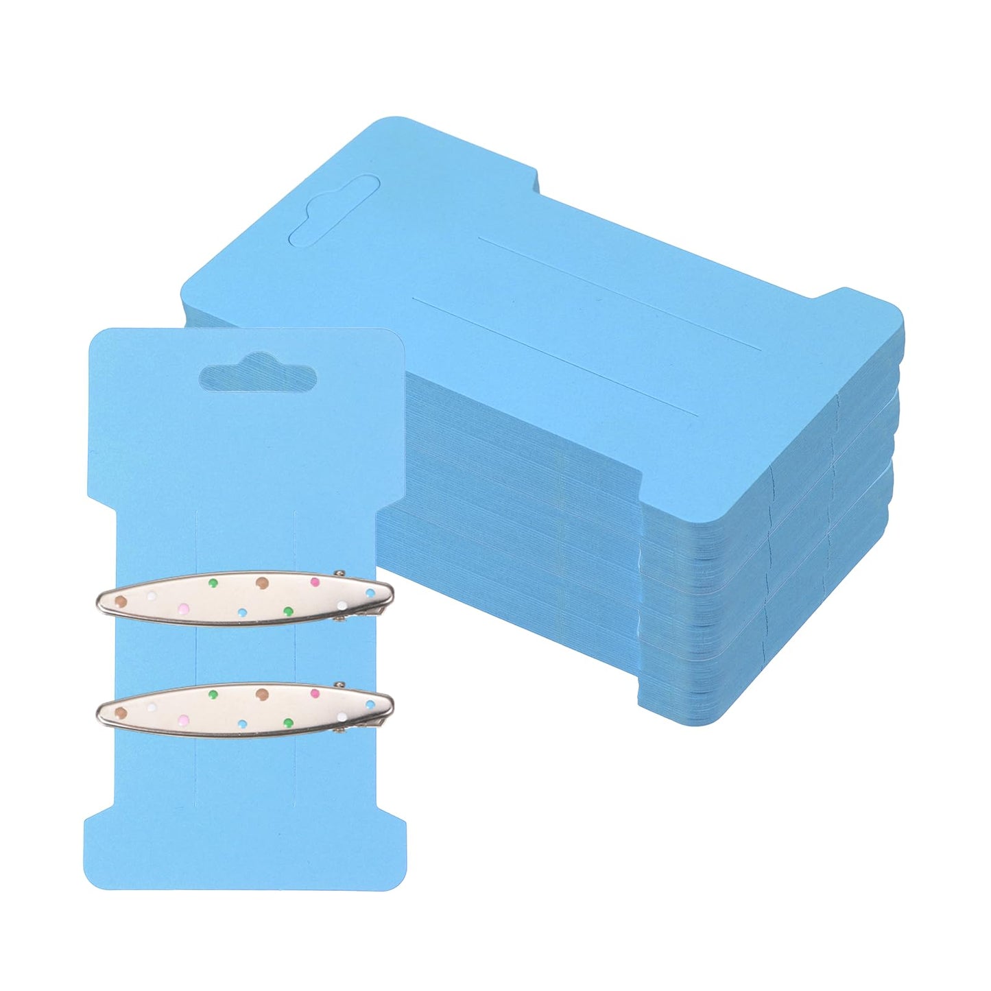 PATIKIL 200Pcs Hair Clip Display Cards, 4.5"x2.6" Kraft Paper Hair Bow Clips Holder Card Rectangle Cardboard for Barrette Headband Jewelry Accessory Organizing Selling, Blue