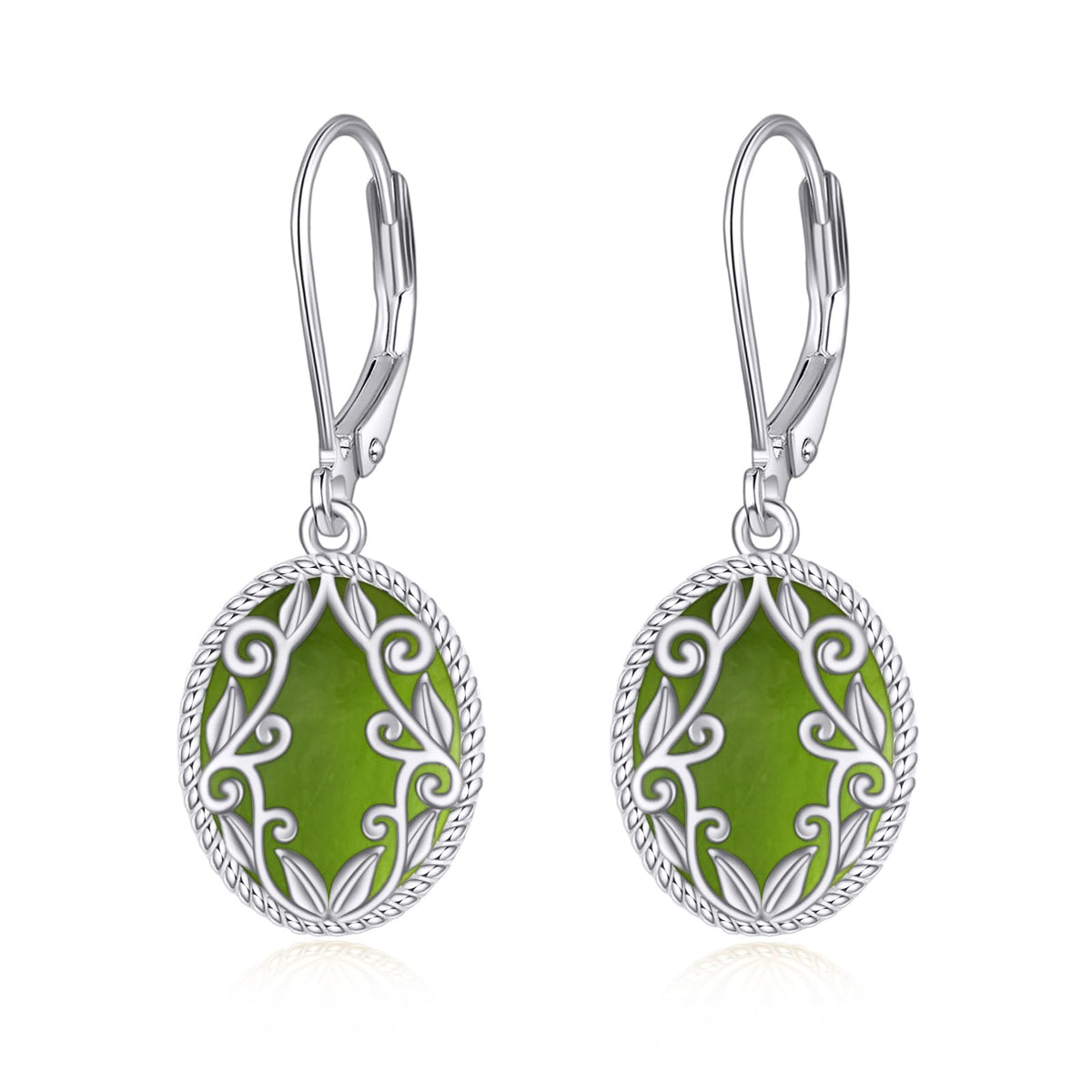 Peridot Drop Earrings Sterling Silver Nordic Filigree Leverback Earrings Green Natural Stone Peridot Dangle Earrings Jewelry Christmas Gifts