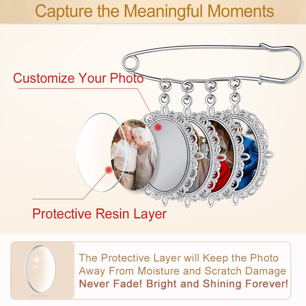 Custom4U Picture Lapel Pins Pack of 4 Memorial Wedding Oval Funeral Boutonniere Pin Kit with Photo Groomsmen Gifts Groom